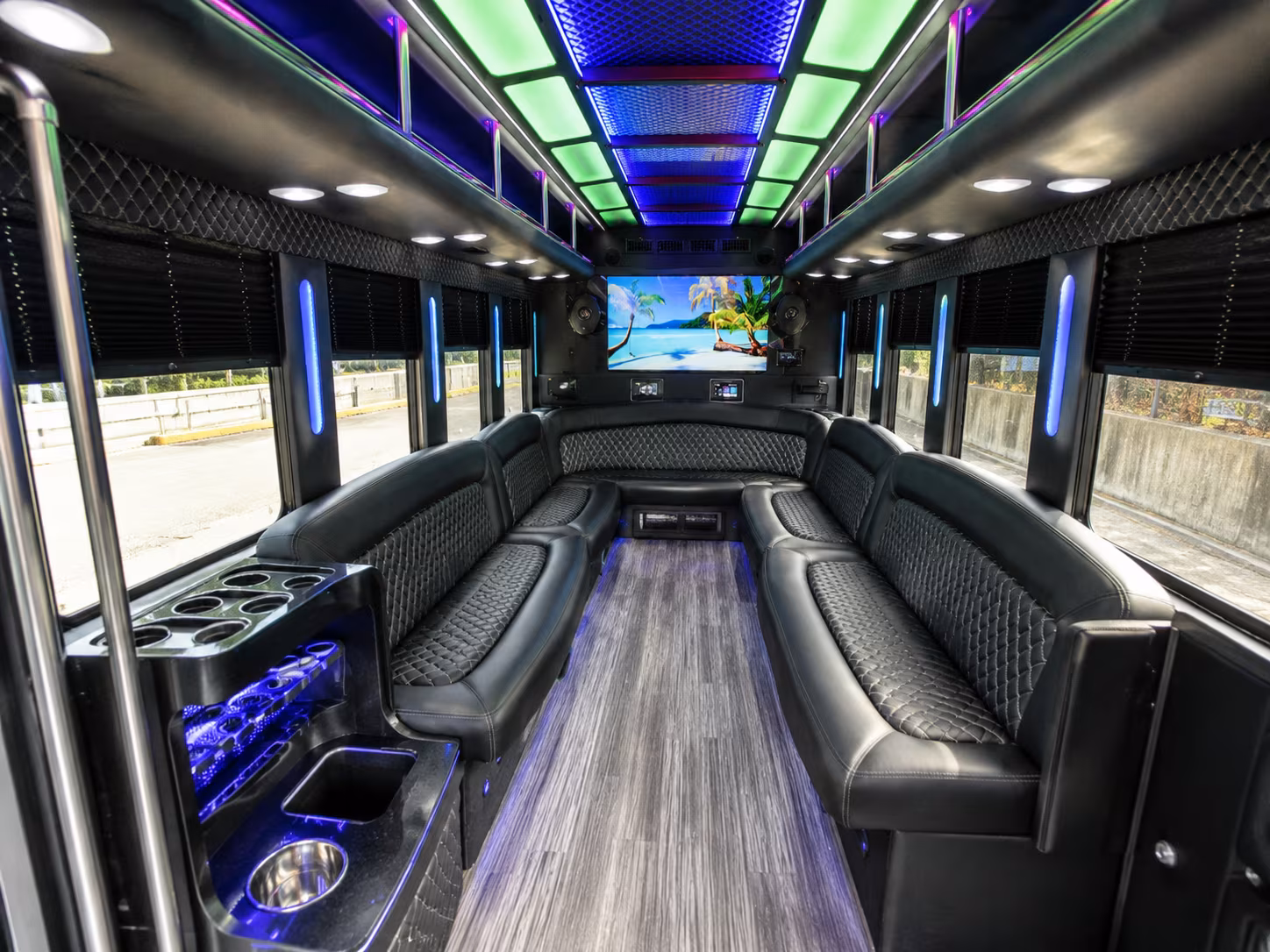 tulare 18 passenger party bus inside