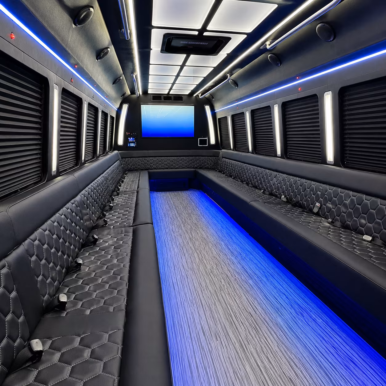 tulare 50 passenger party bus inside